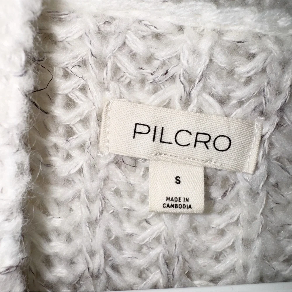 Anthropologie Pilcro Long Line Cable Tunic Sweater Ivory Small Wool/Linen Blend